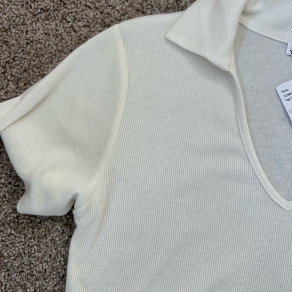 NWT Poof New York cropped short sleeve deep v neck collared shirt. Ribbed. Y2K - Picture 4 of 13